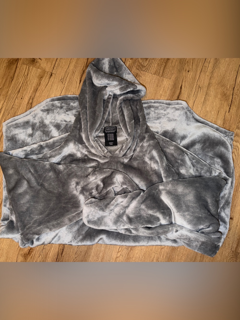 Gray Plush Hooded Throw Blanket - Soft Cozy Wrap Throwsy ONE SIZE